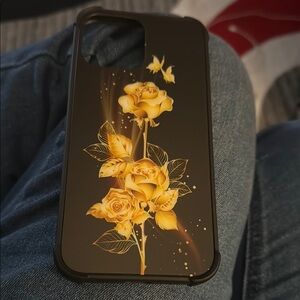 Black Phone Case with Yellow Floral Design